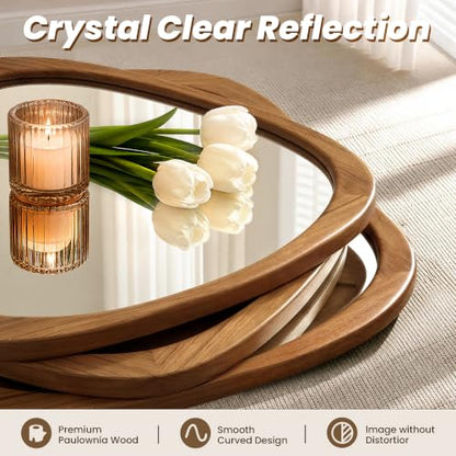 48" x 22" Asymmetrical Mirror, Solid Wood Frame, Irregular Design - color: Brown, size: 48"L x 22"W
