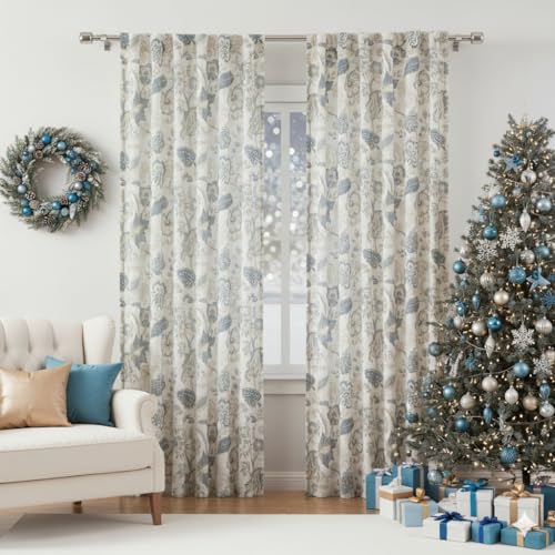 Kayne Studio Blue Grey Jacobean Floral Rod Pocket Semi Sheer Curtains 84" L - color: Blue Grey, size: 52"W x 84"L (Pack of 2)