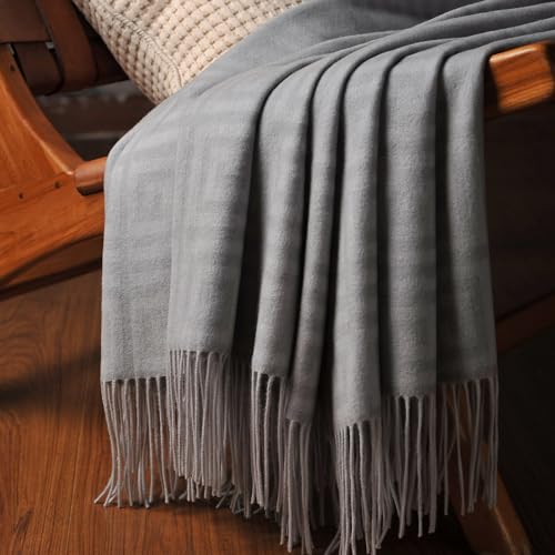 CUDDLE DREAMS Premium Cashmere Throw Blanket with Fringe (Greek Key) - color: Greek Key