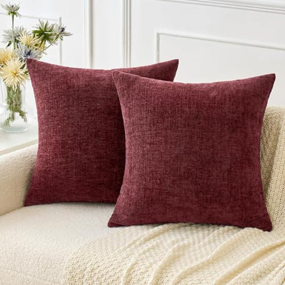 MIULEE Soft Chenille Throw Pillow Covers Burgundy 16x16 Inch Pack of 2 - color: Burgundy, size: 16" x 16" (Pack of 2)