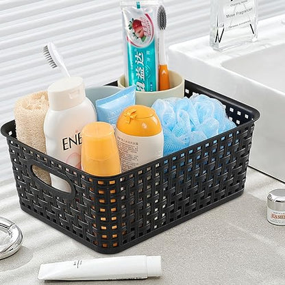 Sandmovie Black Plastic Rattan Storage Baskets, 6 Packs - color: Black
