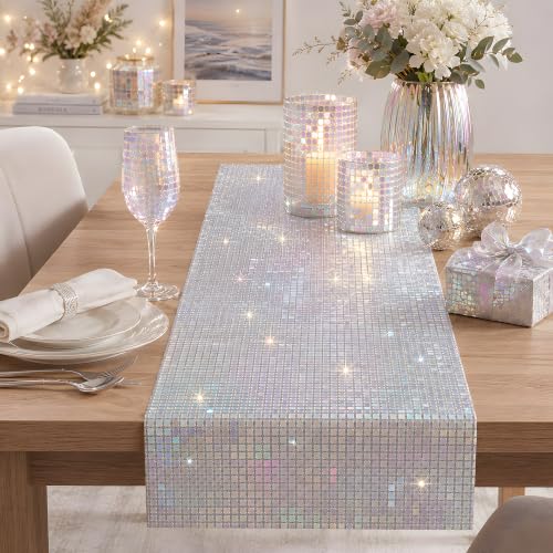 Disco Party Decorations - Iridescent Glitter Disco Table Runner - color: Iridescent Sequin Glitter