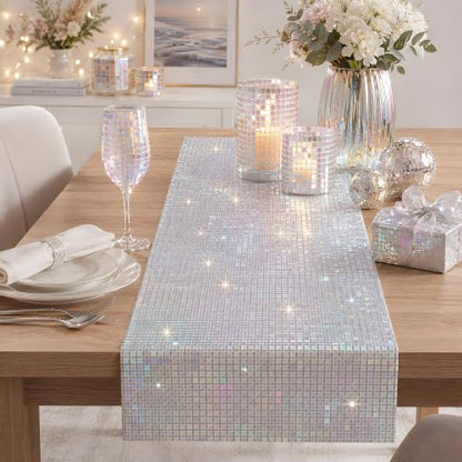 Disco Party Decorations - Iridescent Glitter Disco Table Runner - color: Iridescent Sequin Glitter
