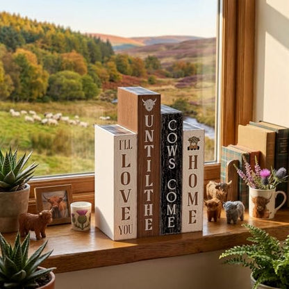 Xuhal 4 Pcs Highland Cow Table Decorations,Rustic Cow Wooden Book for Home - style: Highland Cow