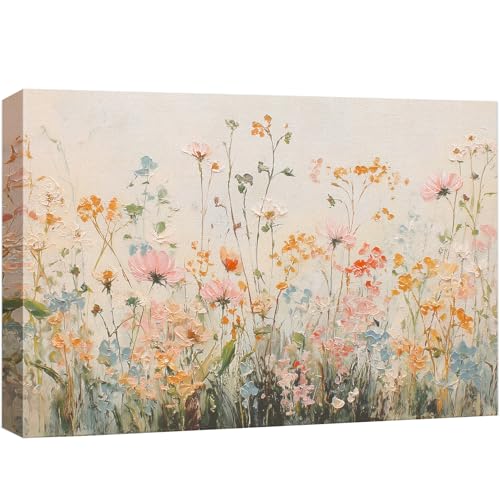 wall26 Canvas Print Wall Art Colorful Wildflower Meadow Pastel Garden Digital Art Realism Rustic Scenic Nature Photography Colorful for Living Room, Bedroom, Office - 12"x18" - color: A25-2601-yuk07, size: 18"L x 12"W