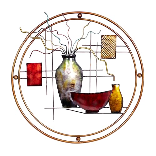 Deco 79 Metal Abstract Home Wall Decor Wall Sculpture with Vase Details, Wall Art 24" x 22" x 1", Multi Colored