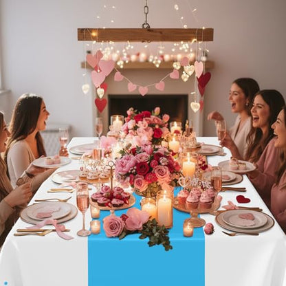 Smiry Disposable Rectangle Plastic 54 x 108 Inch Table Cloth 3 Pack - color: White and Aqua