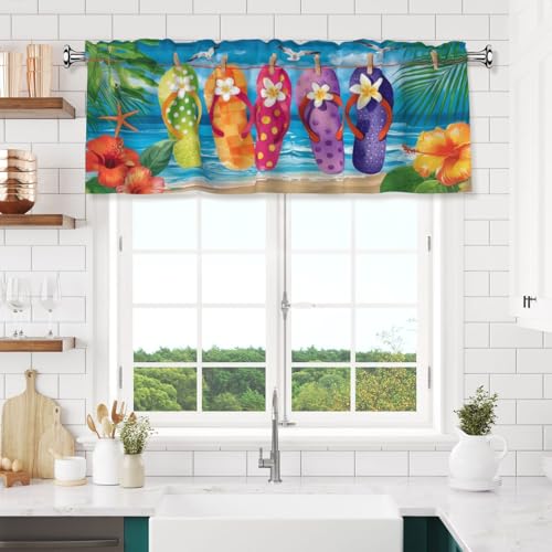Beach Curtain Valance 54x18 Inches Window Treatment Rod Pocket Valance for Kitchen Bathroom Bedroom - color: Beach