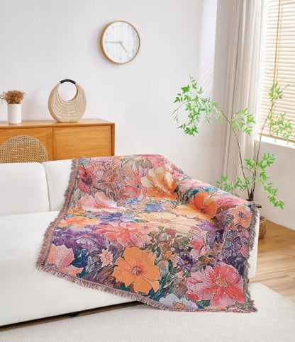 Erke Boho Throw Blanket Cushion Cover Sheet Blanket Chair Recliner Cover Rug Hanging Tapestry Furniture Slipcover (Daisy, 50" X 70") - color: Daisy