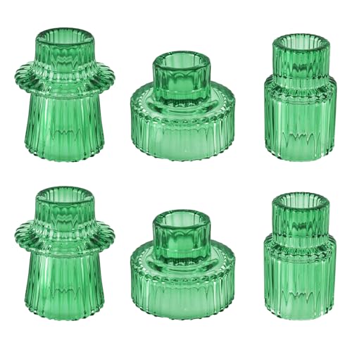 Glass Candlestick Holders, Taper Candle Holders, Set of 6, Green - color: Green, size: 6 PCS