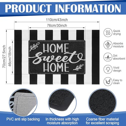 Geelin 2 Pcs Home Sweet Home Doormat, Black and White Striped Rug Set - style: Stripe Home Sweet Home