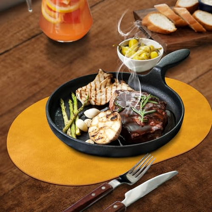 ADRIMER Oval Placemats Set of 6, Wipeable Faux Leather, Yellow - color: Yellow