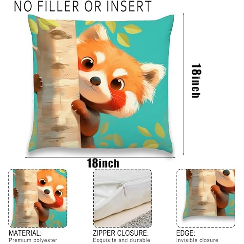 Cute Red Panda Pillow Cover, Kids Woodland Animal Decor, 18x18 Inch - color: Peeking Red Panda