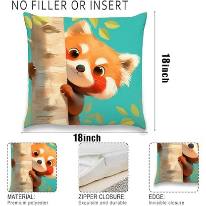Cute Red Panda Pillow Cover, Kids Woodland Animal Decor, 18x18 Inch - color: Peeking Red Panda