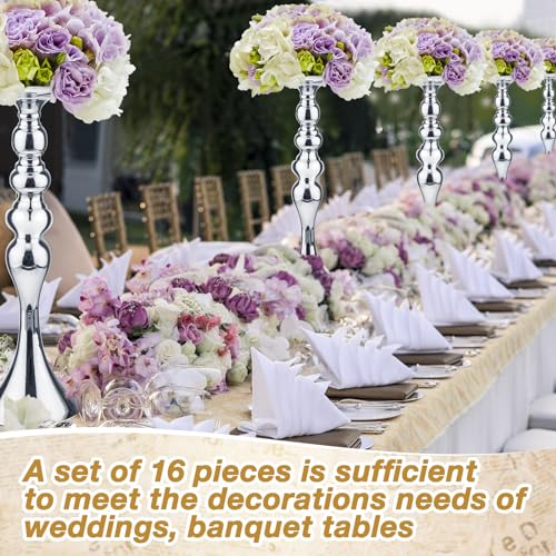 Sadnyy 16 Pcs Silver Metal Flower Vase, 16.9 Inch Wedding Table Centerpiece - color: Silver, size: 16.9 Inch