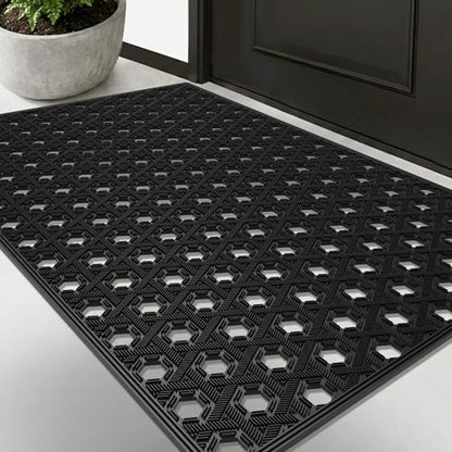 Matace Front Door Mat 24x36, Heavy Duty TPE Rubber Outdoor Doormat, Black