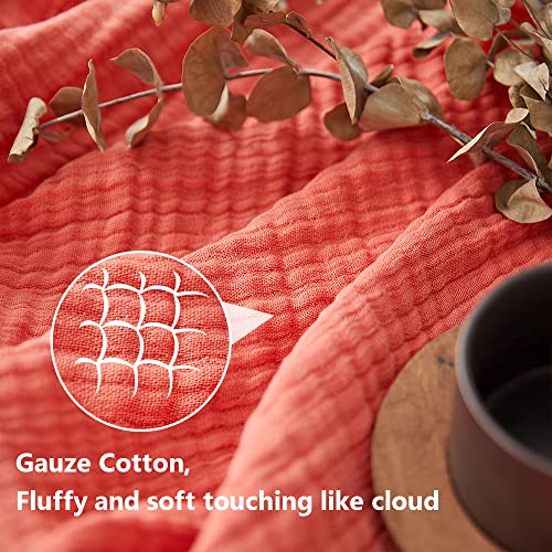 Simple&Opulence Cotton Muslin Throw Blanket for Bed, Couch, Knit Woven Gauze Blanket with Tassels, Soft Lightweight Cozy Pre-Washed Breathable Farmhouse Decoration for All-Season (Coral Red) - color: Coral Red