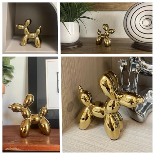 Ceramic Gold Balloon Dog Statue 4.3" Art Decor Sculpture - color: Gold