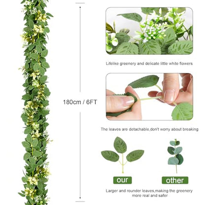 6FT Artificial Eucalyptus Garland with Flowers Faux Greenery Floral Garland - color: Eucalyptus Leaves