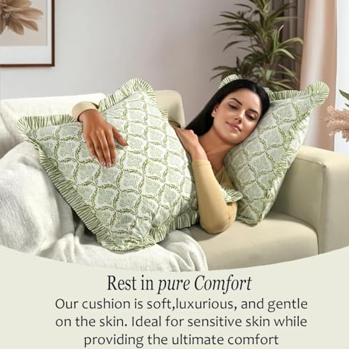 CPC Fern Regal Block Print Ruffle Pillow Cover 18x18 Inch, Pack of 2 - color: Fern Regal, size: 18" x 18" (Pack of 2)