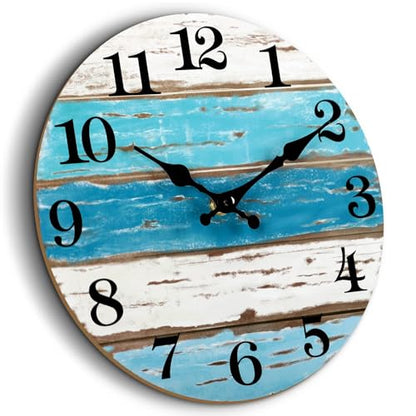 CHYLIN Wall Clock Beach 12" Coastal Silent Non-Ticking Battery Operated - color: A-blue,white, size: 12 Inch