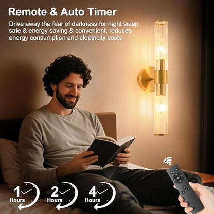 Gold Battery Operated Wall Sconces Set of Two, Dimmable Rechargeable Sconce - color: Gold