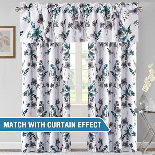 H.VERSAILTEX 100% Blackout Curtain Valances for Kitchen Windows 2 Panels Set Cattleya Floral Printed Leah Floral Thermal Insulated Rod Pocket Valances for Windows, 52" x 18", Grey/Teal - color: Grey/Teal, size: 52"W x 18"L (Pack of 2)