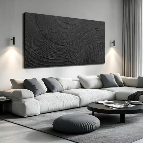 Hand-Painted Minimalist Abstract Black Wall Art for Living Room 72"x36" - color: B&W, size: 72"L x 36"W