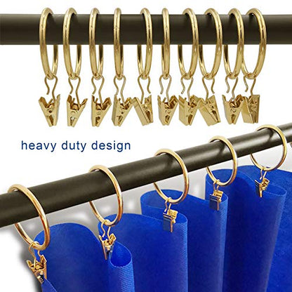 LLPJS Curtain Rings with Clips, 1.5 inch ID, 20 Pack, Gold - color: Gold, size: 1.5" I D Set of 20
