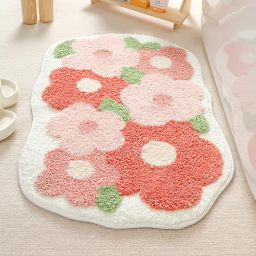 Molesun Floral Bath Mat 16x24, Soft Absorbent Microfiber Bath Rugs - color: Flowers, size: 16" x 24"