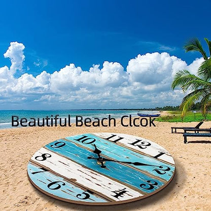 CHYLIN Wall Clock Beach Battery Operated Silent Non-Ticking 8" Coastal - color: A-blue,white, size: 8 inch