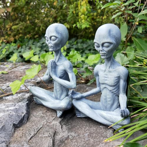 Alien Statue, Meditation Yoga Alien Figure, 6.3"H Resin UFO Alien Sculpture