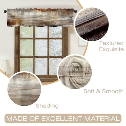 Abstract Wooden Planks Texture Semi Sheer Valances - 42"x12" for Kitchen Bedroom Windows - color: Abstract Wooden Planks Texture, size: 12"W x 42"L (Pack of 1)