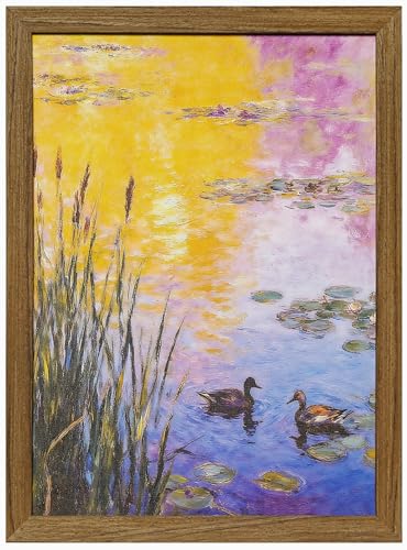YBYBEST 12x16 Framed Canvas Wall Art, Monet Style Ducks & Water Lilies Print with Solid Wood Frame, 12-Color HD Inkjet Impressionist Sunset Nature Decor for Bathroom, Entryway, and Nursery - color: MandarinDuck, size: 16"L x 12"W