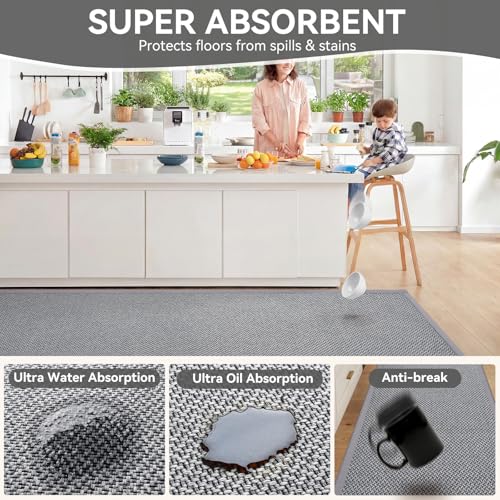 Kitchen Rugs Set of 2 PCS Non Slip Washable Grey 17"x30"+17"x59" - color: Grey, size: 17"x30"+17"x59"