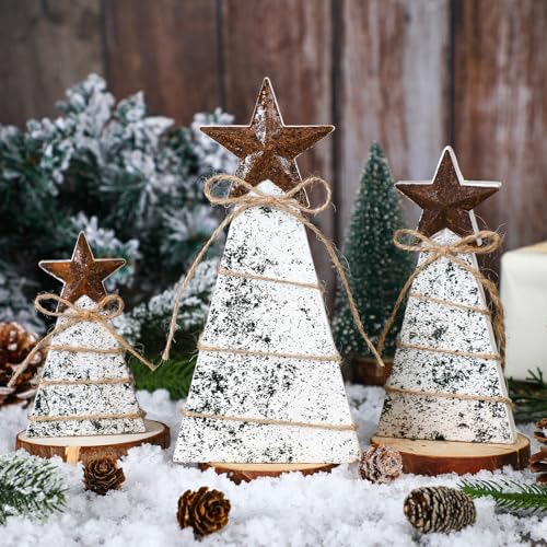Bucherry 3 Pcs Wooden Christmas Tree Tabletop Decoration