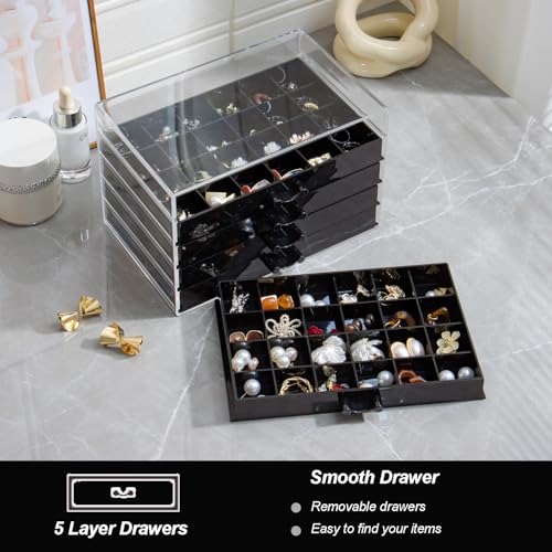 YUFONG Earring Storage Box Organizer 5 Drawers with 120 Small Compartments - color: Black
