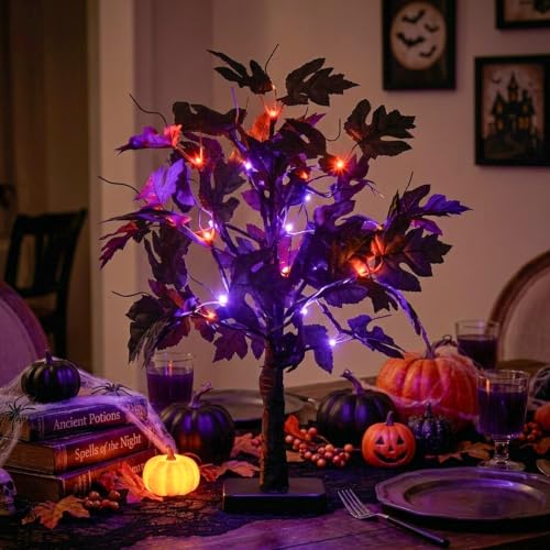 PEIDUO Halloween Tree Lights with Black Leaves Halloween Decorations - color: Black