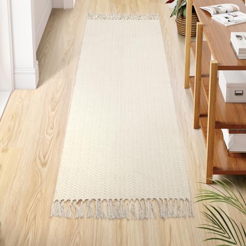 Lahome Boho Kitchen Runner Rug, 2x6 Washable Rugs for Bathroom Laundry Room - color: Beige/White, size: 2' x 6' (Runner)
