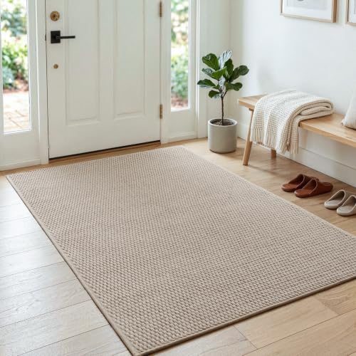 Sunfly 3x5 Washable Area Rug with Non Slip Rubber Backing Beige - color: Beige, size: 3' x 5' (Rectangular)