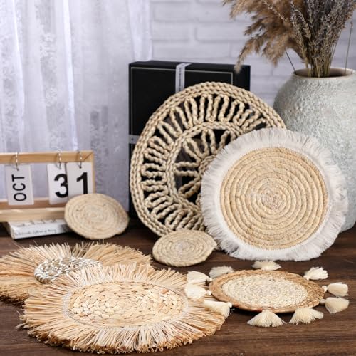 CroBlissful 7 Pcs Boho Wall Baskets Woven Seagrass Round, Vintage - style: Retro