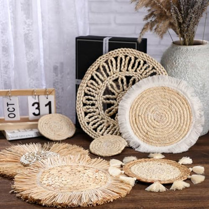 CroBlissful 7 Pcs Boho Wall Baskets Woven Seagrass Round, Vintage - style: Retro