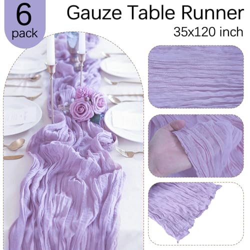 6 Pack Lavender Purple Cheesecloth Table Runner 35 x 120 Inch - color: Lavender, size: 6 Pcs - 10 Ft
