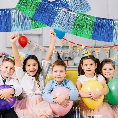 BEISHIDA Blue Green Fringe Garland Banner 30ft Wall Tinsel Foil Streamers - color: Blue Green