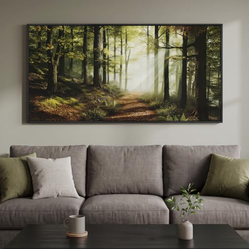 Framed Forest Landscape Photograph Wall Art for Living Room, 60x30 Inch - color: Green