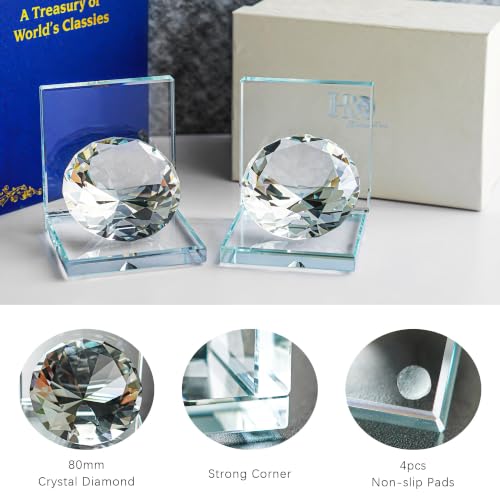 1 Pair Crystal Bookends with 80mm Clear Diamond for Heavy Books - color: Diamond