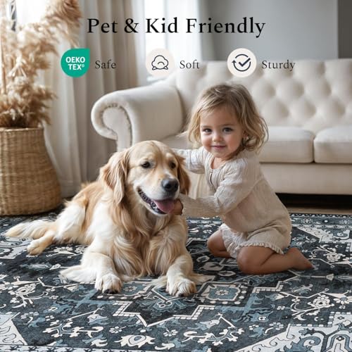 Rugflix 10x14 Area Rugs for Living Room, Washable Dark Navy Blue Large Rug - color: Dark Navy Blue, size: 10' x 14' (Rectangular)
