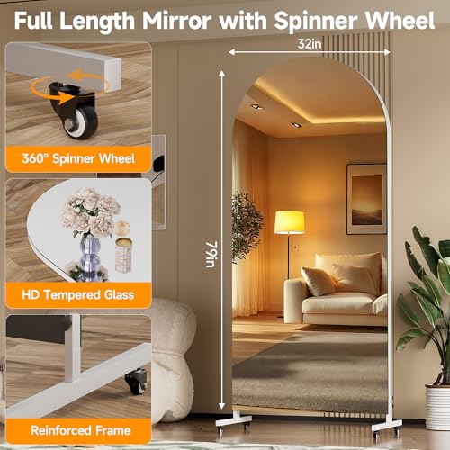 Hasipu 79" x 32" Arched Full Length Mirror on Wheels - size: 79"L x 32"W