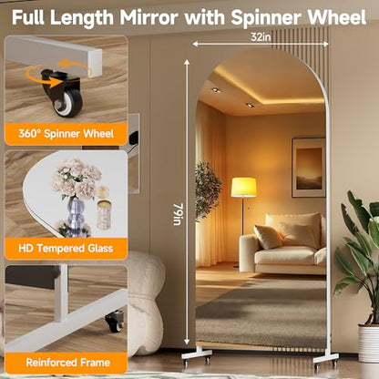 Hasipu 79" x 32" Arched Full Length Mirror on Wheels - size: 79"L x 32"W
