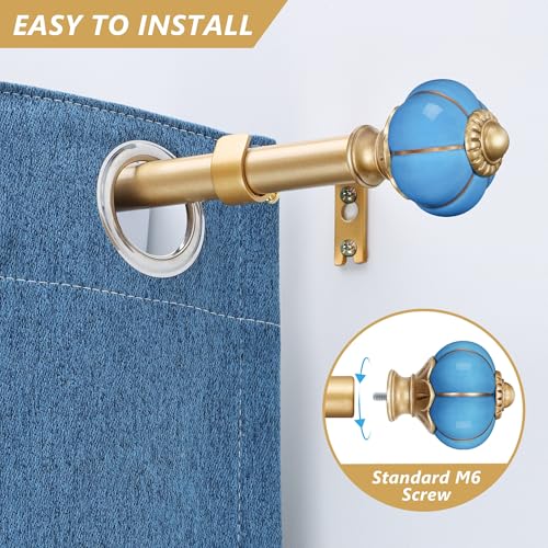 Ceramic Curtain Rods for Windows 66 to 120 Inch 1 Inch Adjustable - color: Gold Blue, size: 66"-120"